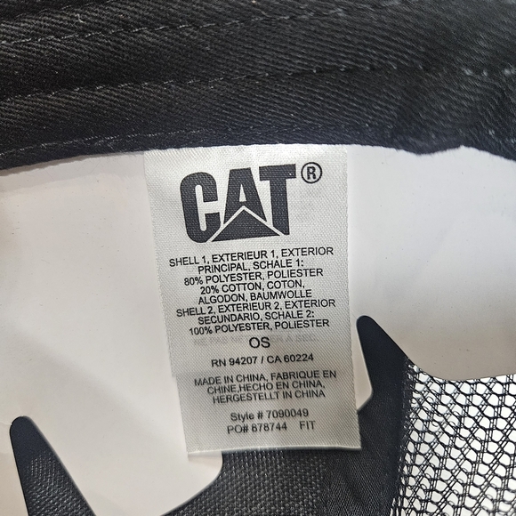 CAT Caterpillar Mens Trucker Hat Cap Snapback Mesh Black White Yellow Logo NEW - Picture 6 of 8